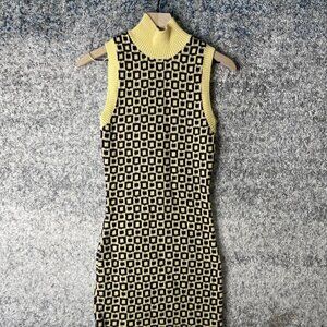 Zara Sweater Dress Womens Small Turtleneck Sleeveless Knit Geometric Pattern